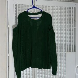Ashley Stewart Dark Green Off-the-Shoulder Twist Front Sweater
